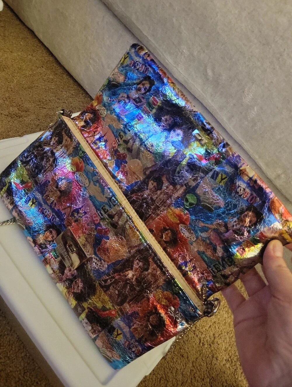 Steve Madden Comic Print Crossbody Clutch Bag Metallic Multicolor